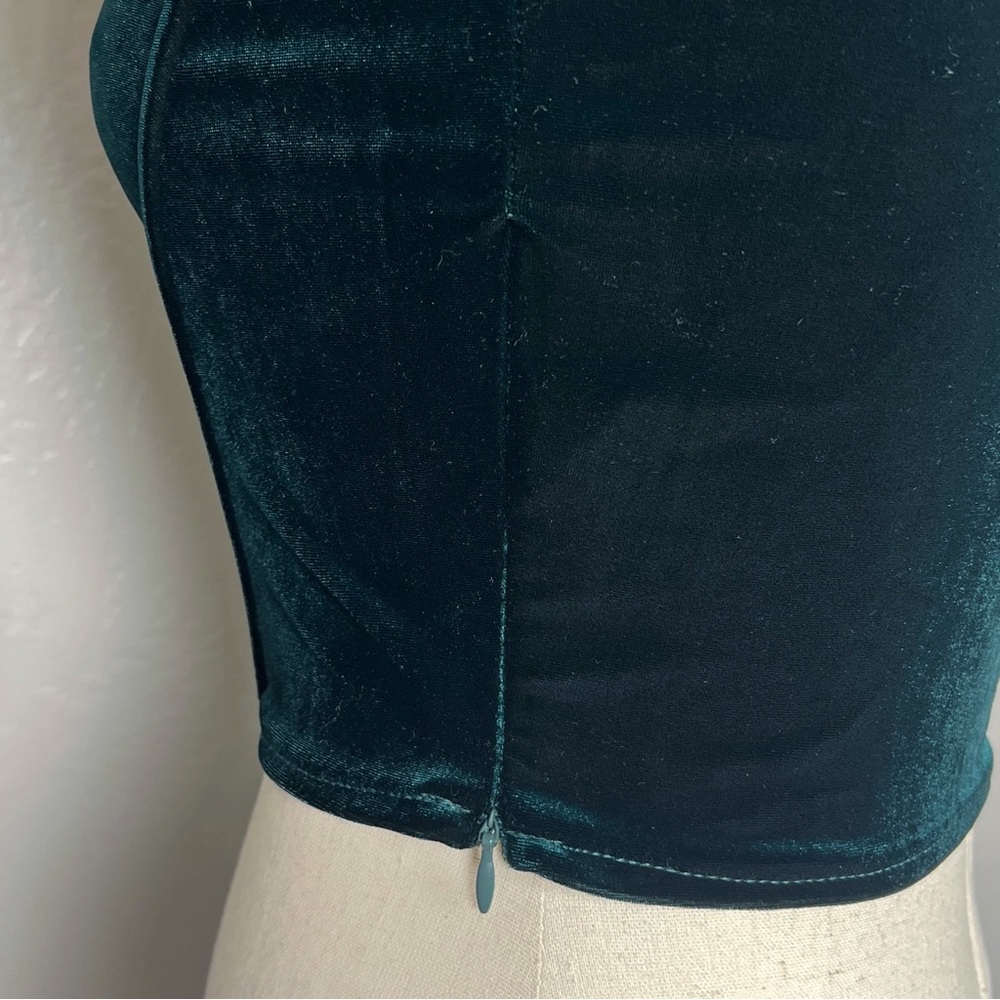 ZARA Women’s Size S Green Velvet Long Puff Sleeve Cropped Square-Neck Corset Top - Picture 9 of 14